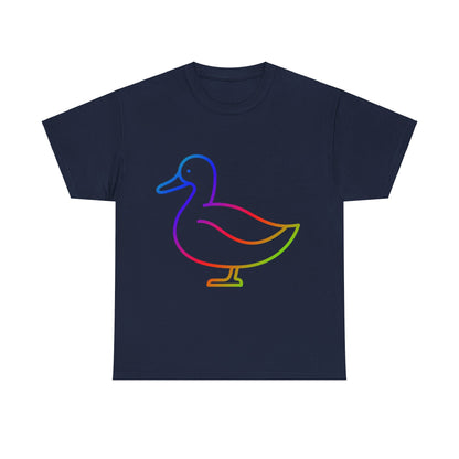 vibrant animal lover t-shirt with colourful rainbow duck outline. Great for as a gift. Great for wildlife adventures.