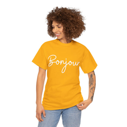 "Bonjour" & "Au Revoir" (French Greetings) Unisex Heavy Cotton Tee