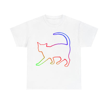 vibrant animal lover t-shirt with colourful rainbow cat outline. Great for as a gift.