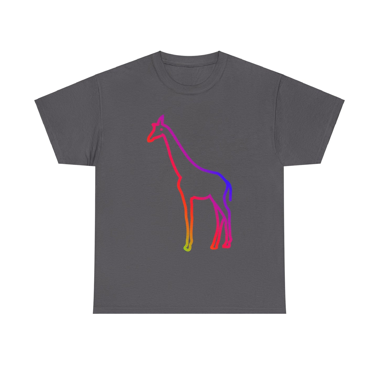 vibrant animal lover t-shirt with colourful rainbow giraffe outline. Great for as a gift. Great for wildlife adventures.