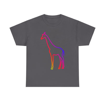 vibrant animal lover t-shirt with colourful rainbow giraffe outline. Great for as a gift. Great for wildlife adventures.