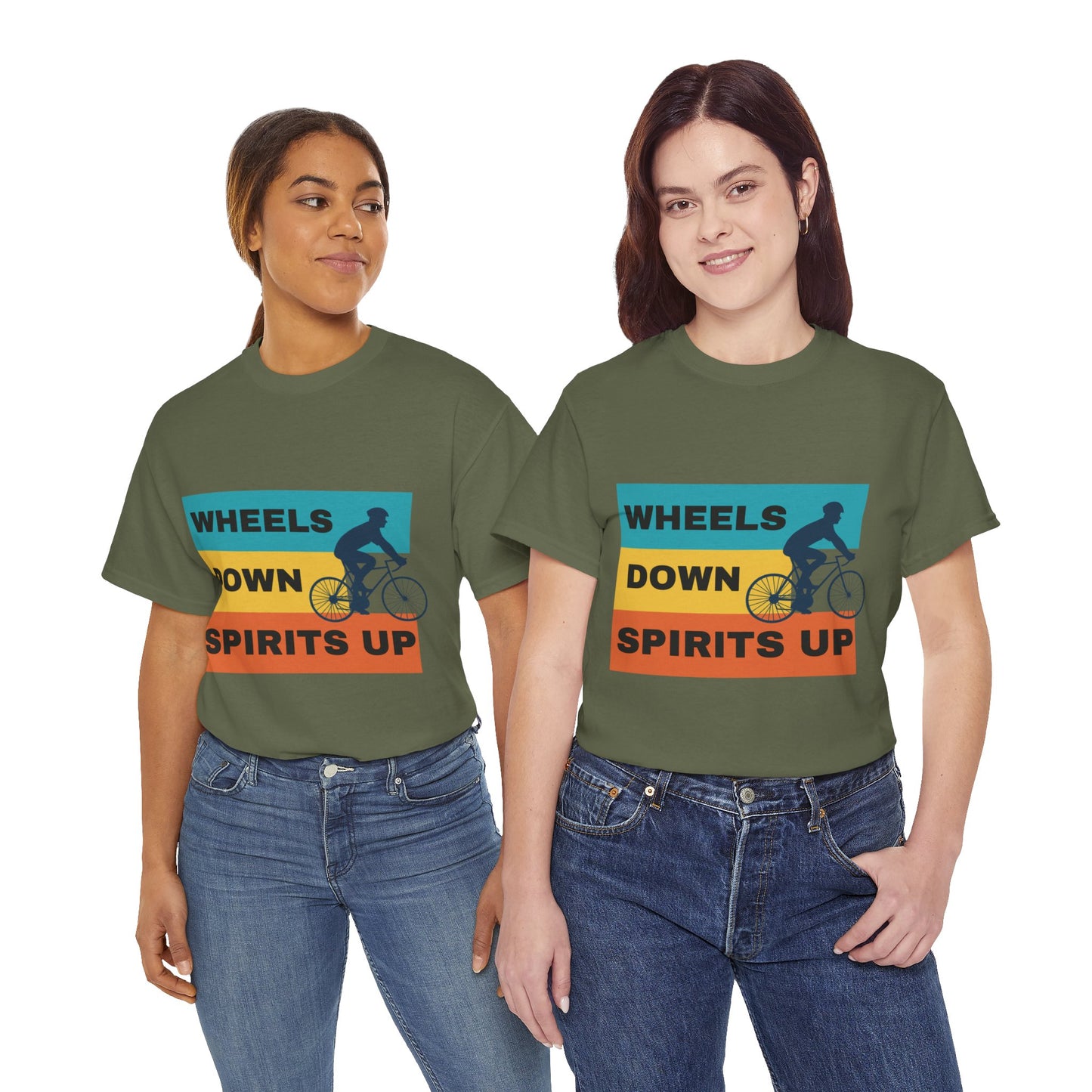 Unisex Heavy Cotton Tee - Wheels Down, Spirits Up