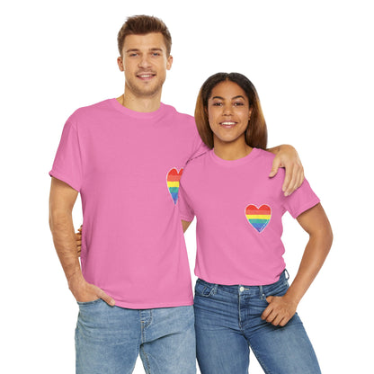 Unisex Heavy Cotton Tee - Love Is Love Rainbow Heart Mini