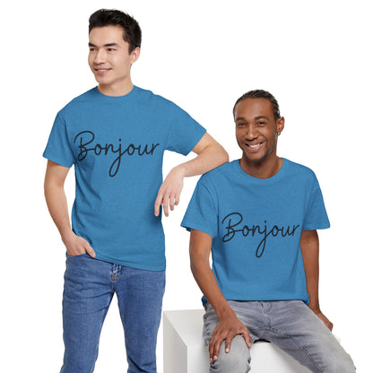 "Bonjour" (French Greeting) Unisex Heavy Cotton Tee