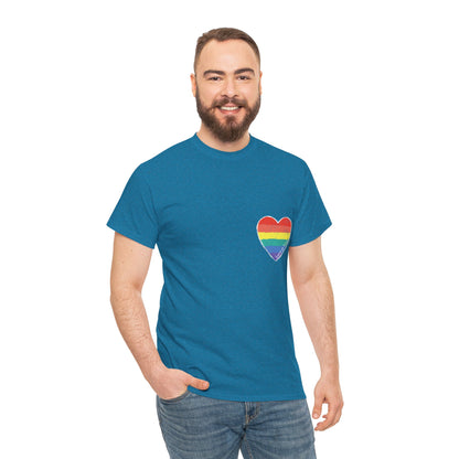 Unisex Heavy Cotton Tee - Love Is Love Rainbow Heart Mini