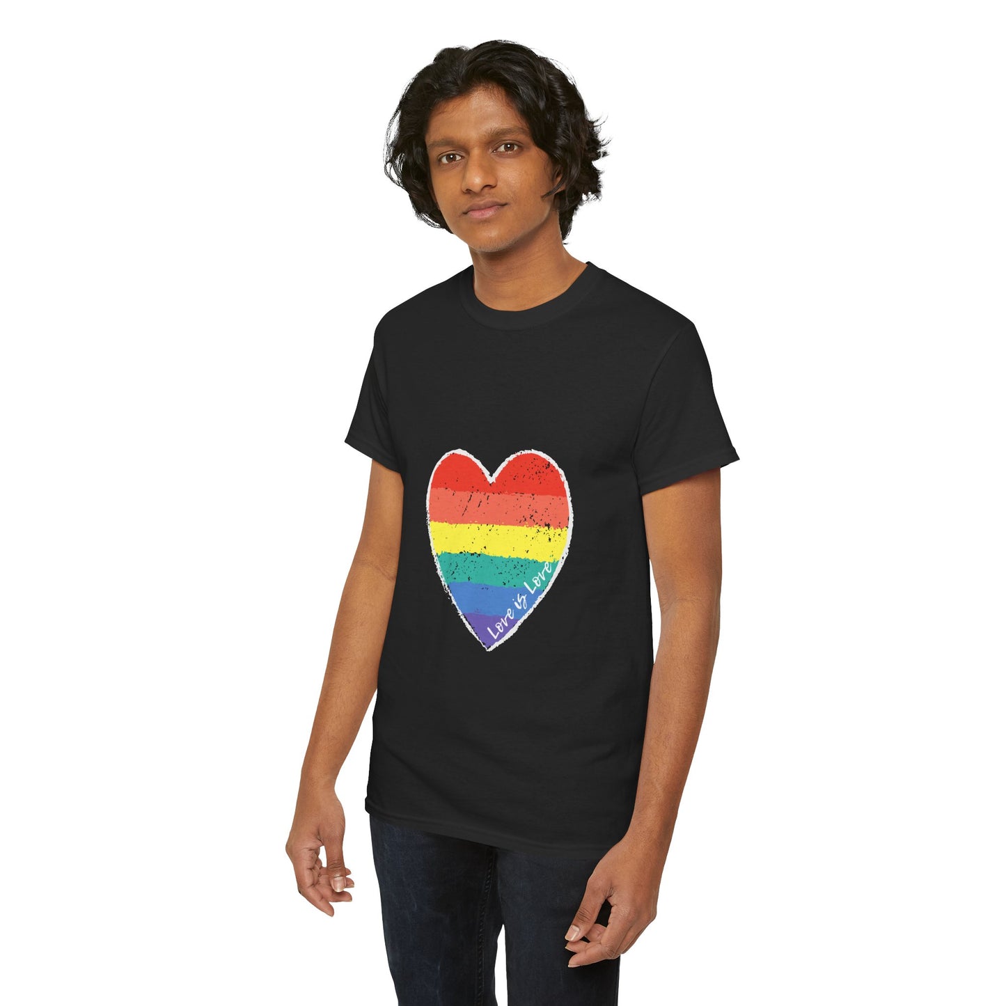 Unisex Heavy Cotton Tee - Love Is Love Rainbow Heart