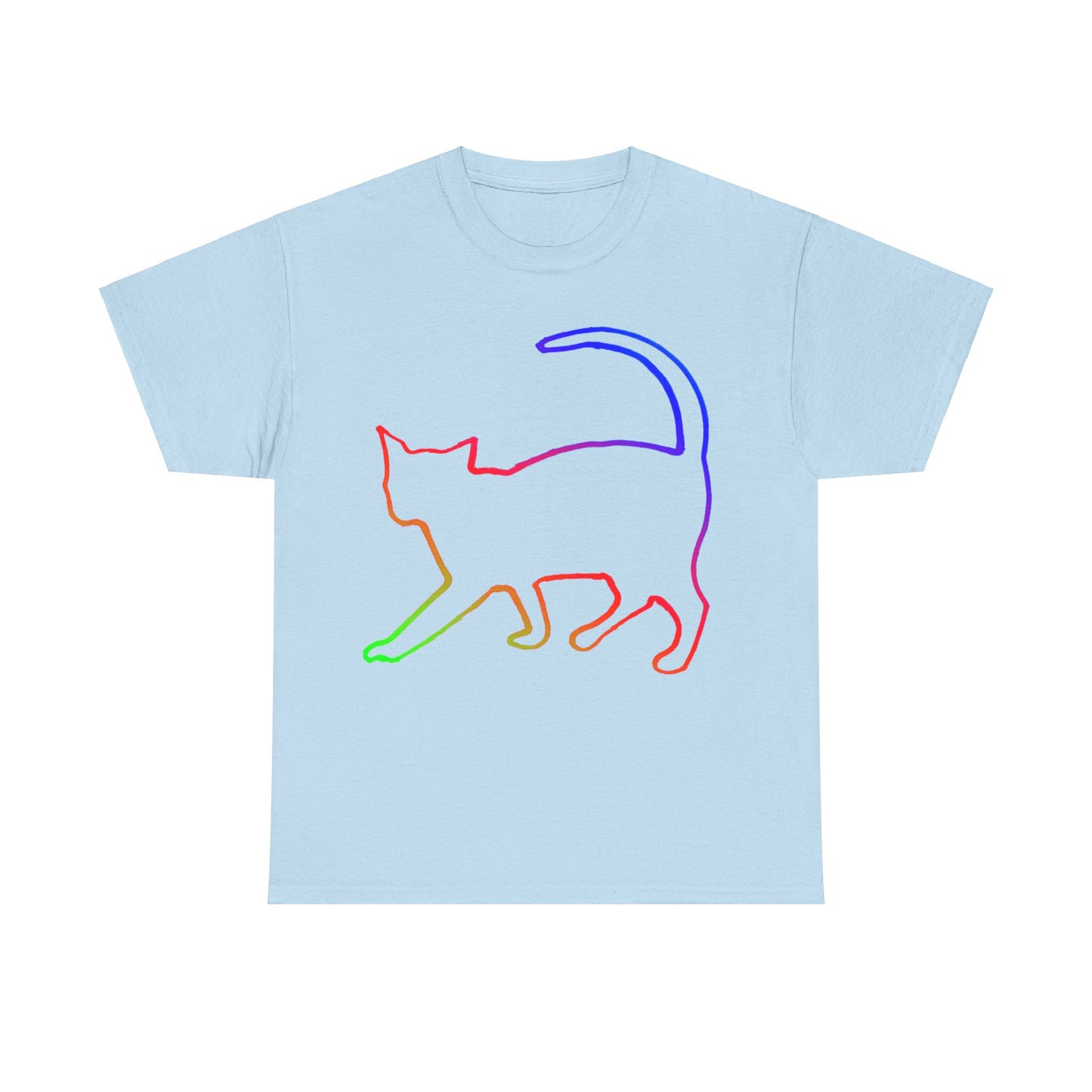 vibrant animal lover t-shirt with colourful rainbow cat outline. Great for as a gift.