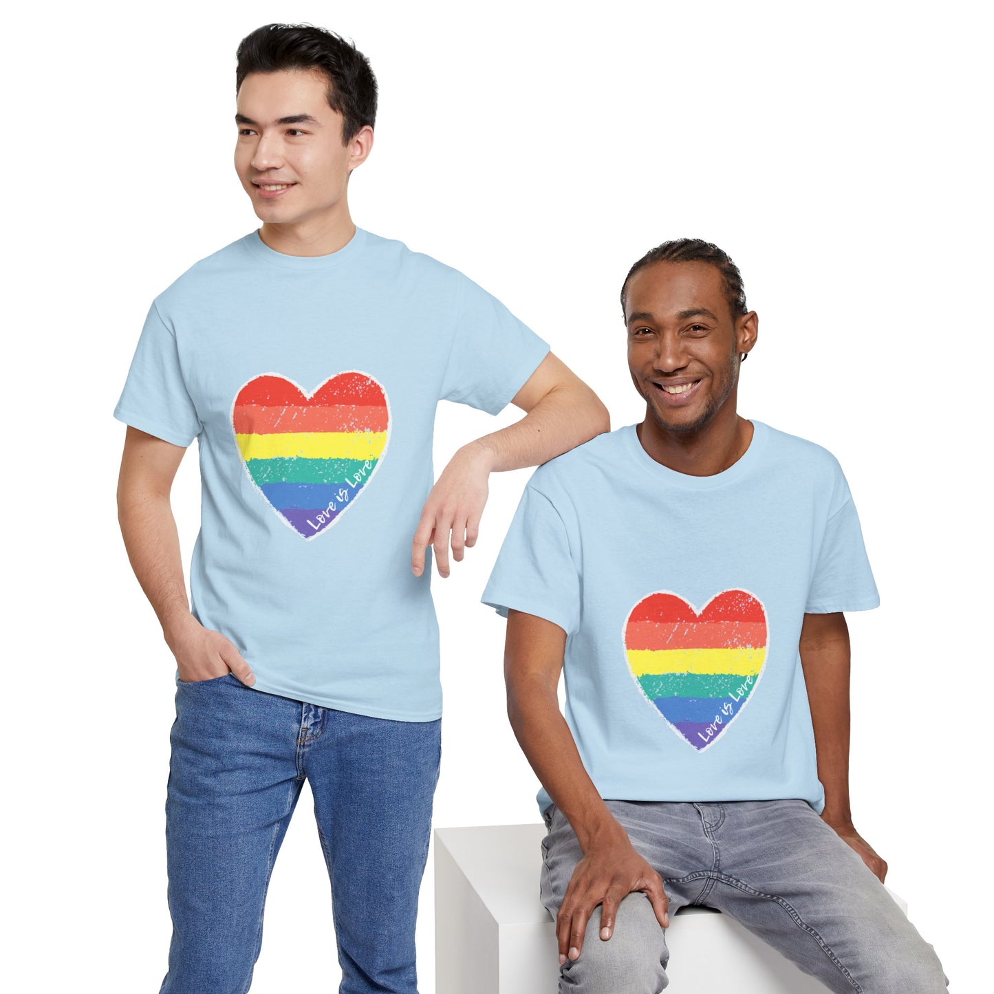 Unisex Heavy Cotton Tee - Love Is Love Rainbow Heart