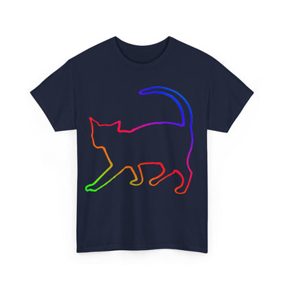 vibrant animal lover t-shirt with colourful rainbow cat outline. Great for as a gift.