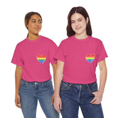 Unisex Heavy Cotton Tee - Love Is Love Rainbow Heart Mini