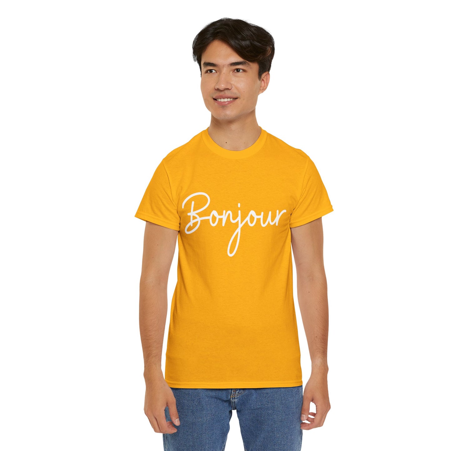 "Bonjour" & "Au Revoir" (French Greetings) Unisex Heavy Cotton Tee