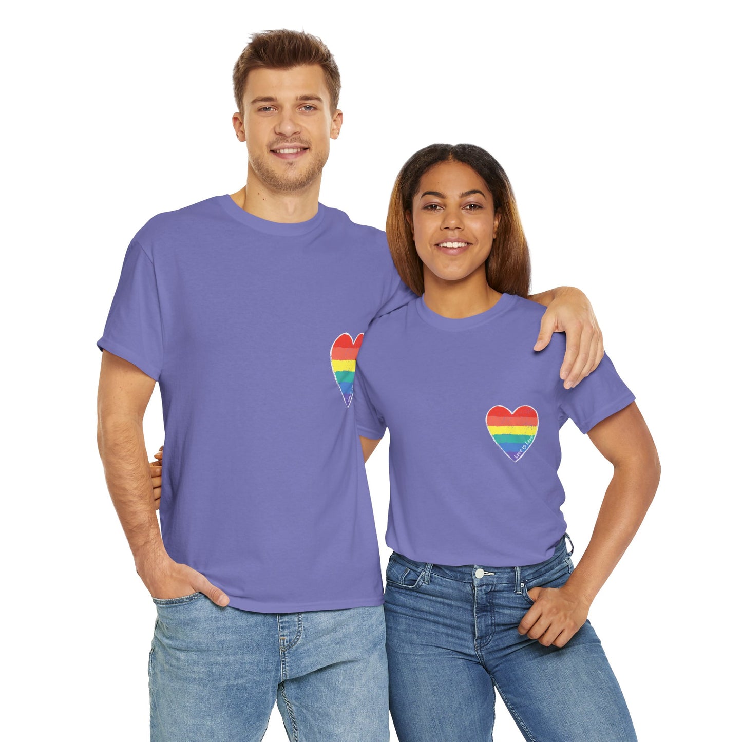 Unisex Heavy Cotton Tee - Love Is Love Rainbow Heart Mini