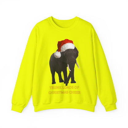 vibrant Elephant themed christmas jumper for animal lovers and wildlife lovers. trunk loads of Christmas Cheer