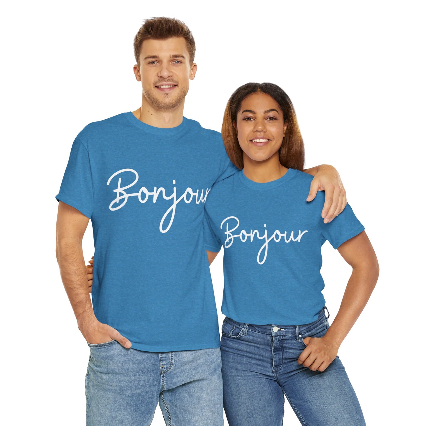 "Bonjour" & "Au Revoir" (French Greetings) Unisex Heavy Cotton Tee