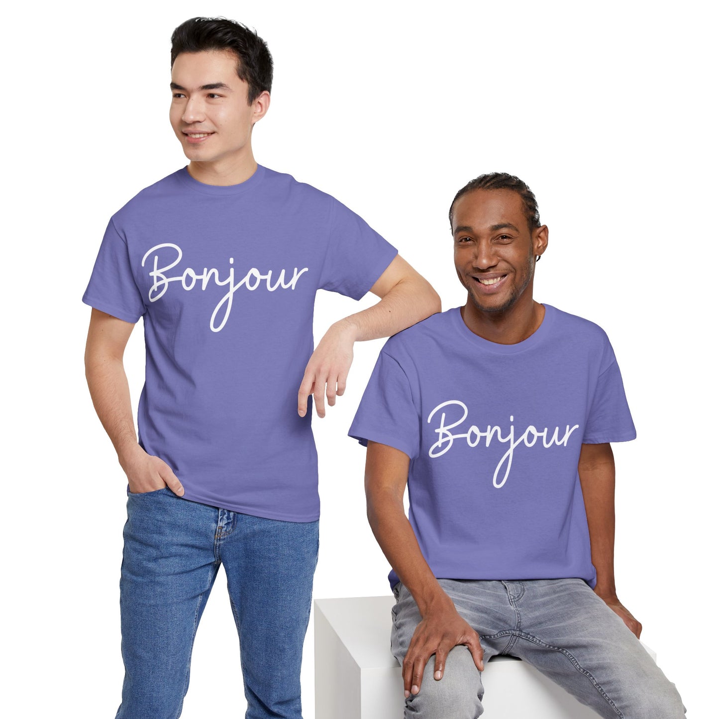 "Bonjour" & "Au Revoir" (French Greetings) Unisex Heavy Cotton Tee