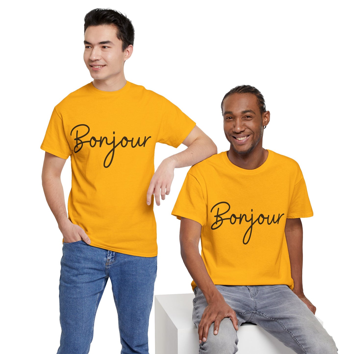 "Bonjour" (French Greeting) Unisex Heavy Cotton Tee