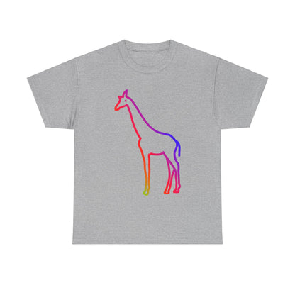 vibrant animal lover t-shirt with colourful rainbow giraffe outline. Great for as a gift. Great for wildlife adventures.