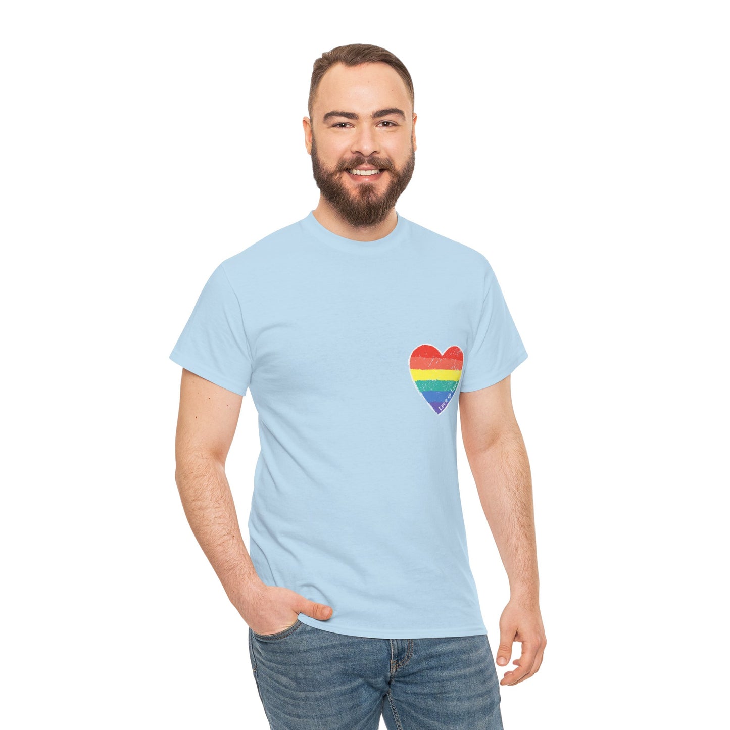 Unisex Heavy Cotton Tee - Love Is Love Rainbow Heart Mini