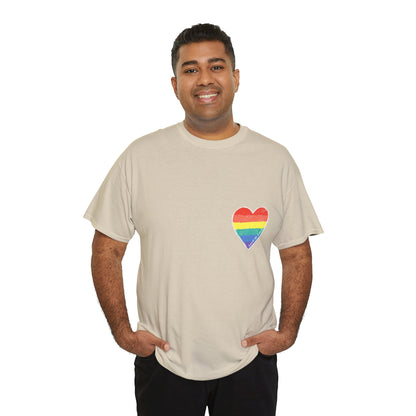 Unisex Heavy Cotton Tee - Love Is Love Rainbow Heart Mini