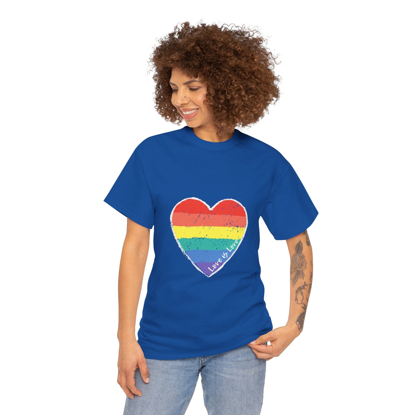 Unisex Heavy Cotton Tee - Love Is Love Rainbow Heart