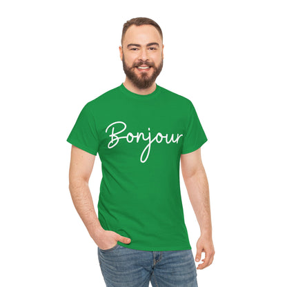 "Bonjour" & "Au Revoir" (French Greetings) Unisex Heavy Cotton Tee