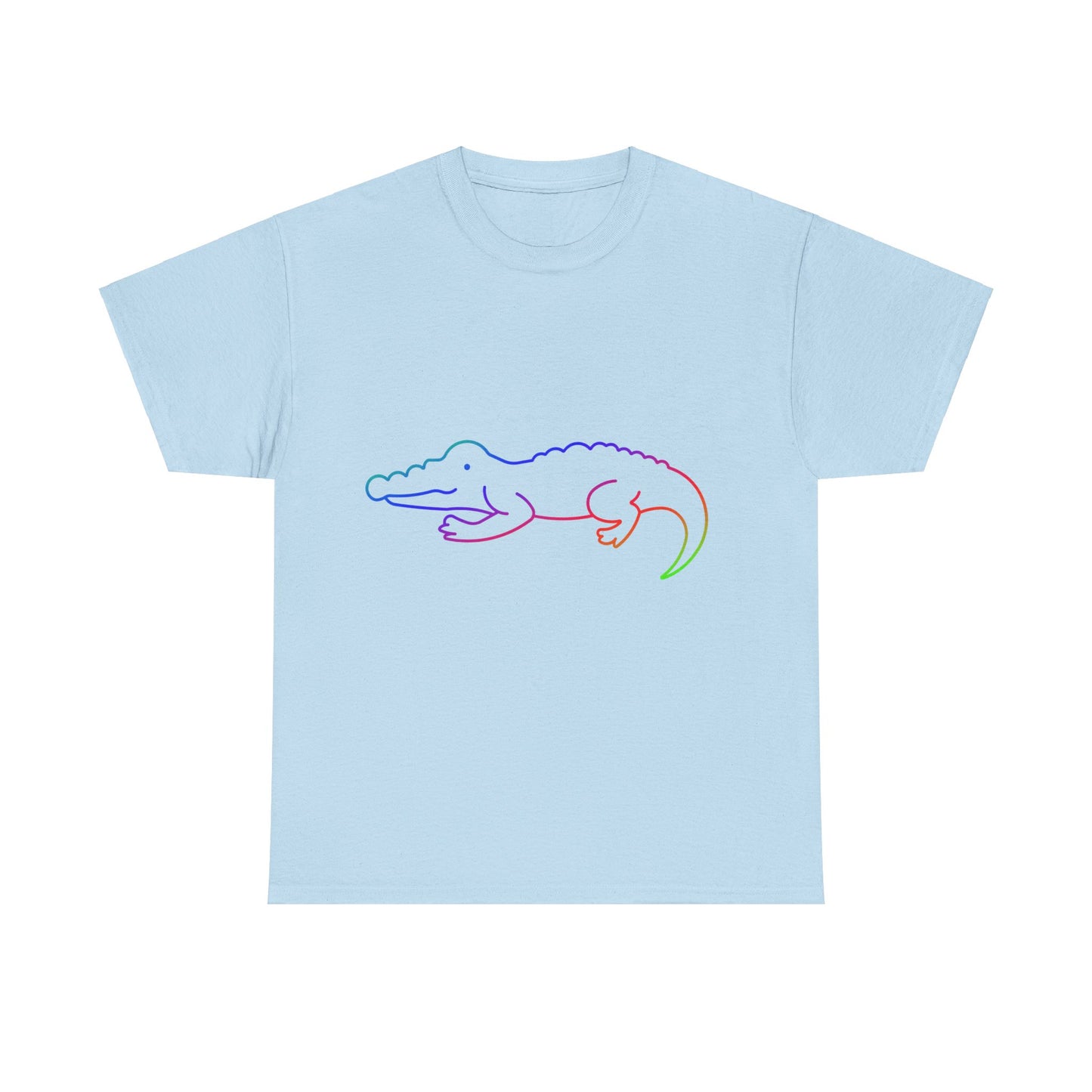 vibrant animal lover t-shirt with colourful rainbow crocodile outline. Great for as a gift. Great for wildlife adventures.