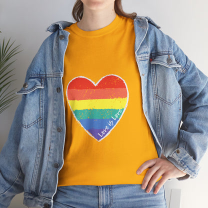 Unisex Heavy Cotton Tee - Love Is Love Rainbow Heart