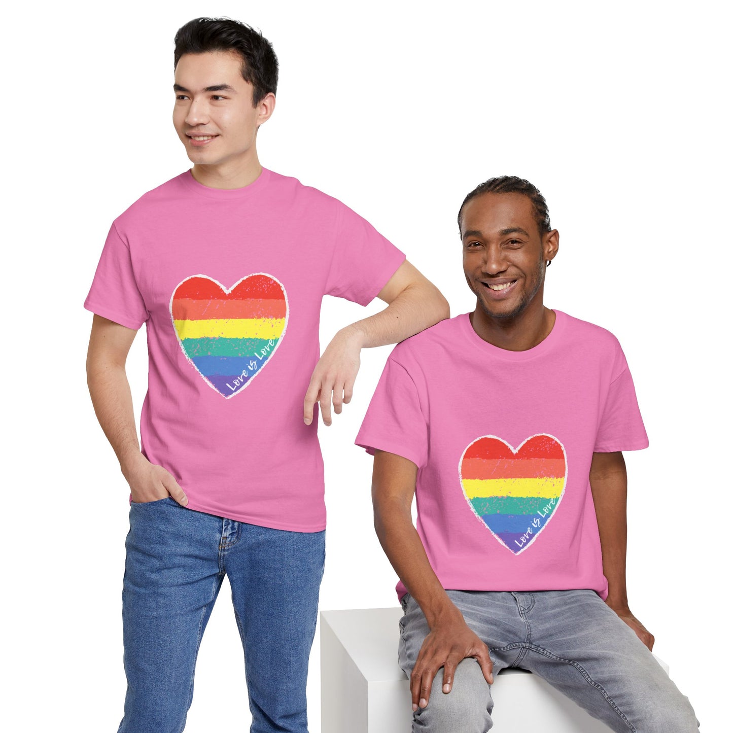 Unisex Heavy Cotton Tee - Love Is Love Rainbow Heart