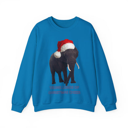 vibrant Elephant themed christmas jumper for animal lovers and wildlife lovers. trunk loads of Christmas Cheer