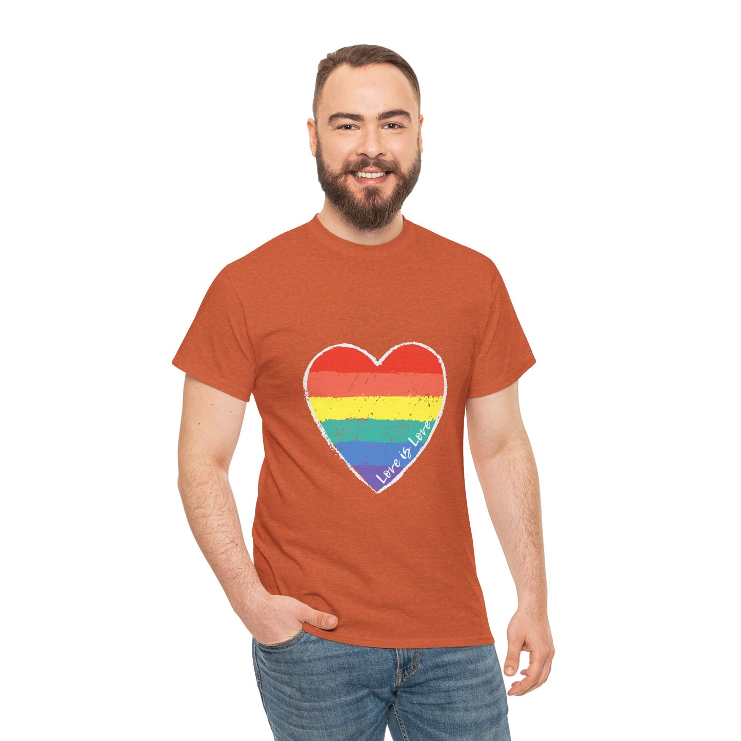 Unisex Heavy Cotton Tee - Love Is Love Rainbow Heart