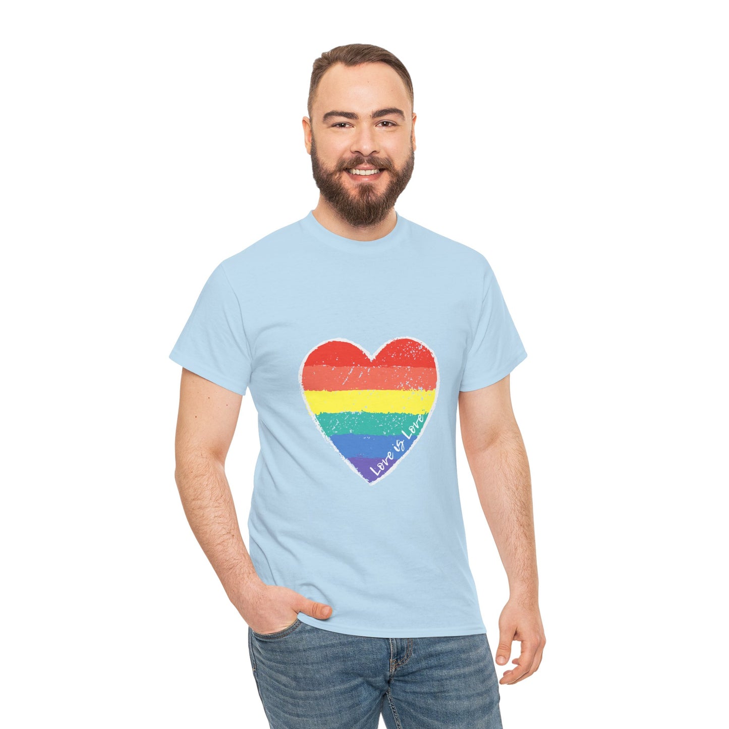 Unisex Heavy Cotton Tee - Love Is Love Rainbow Heart