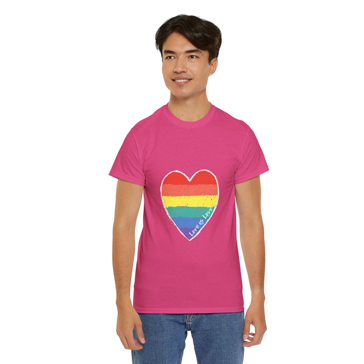 Unisex Heavy Cotton Tee - Love Is Love Rainbow Heart