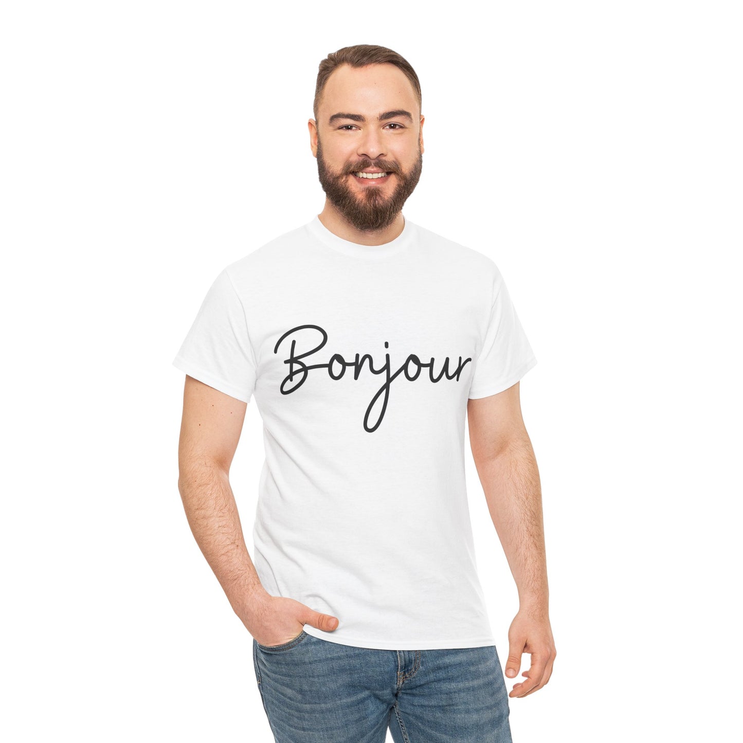 "Bonjour" (French Greeting) Unisex Heavy Cotton Tee