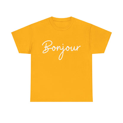 "Bonjour" & "Au Revoir" (French Greetings) Unisex Heavy Cotton Tee