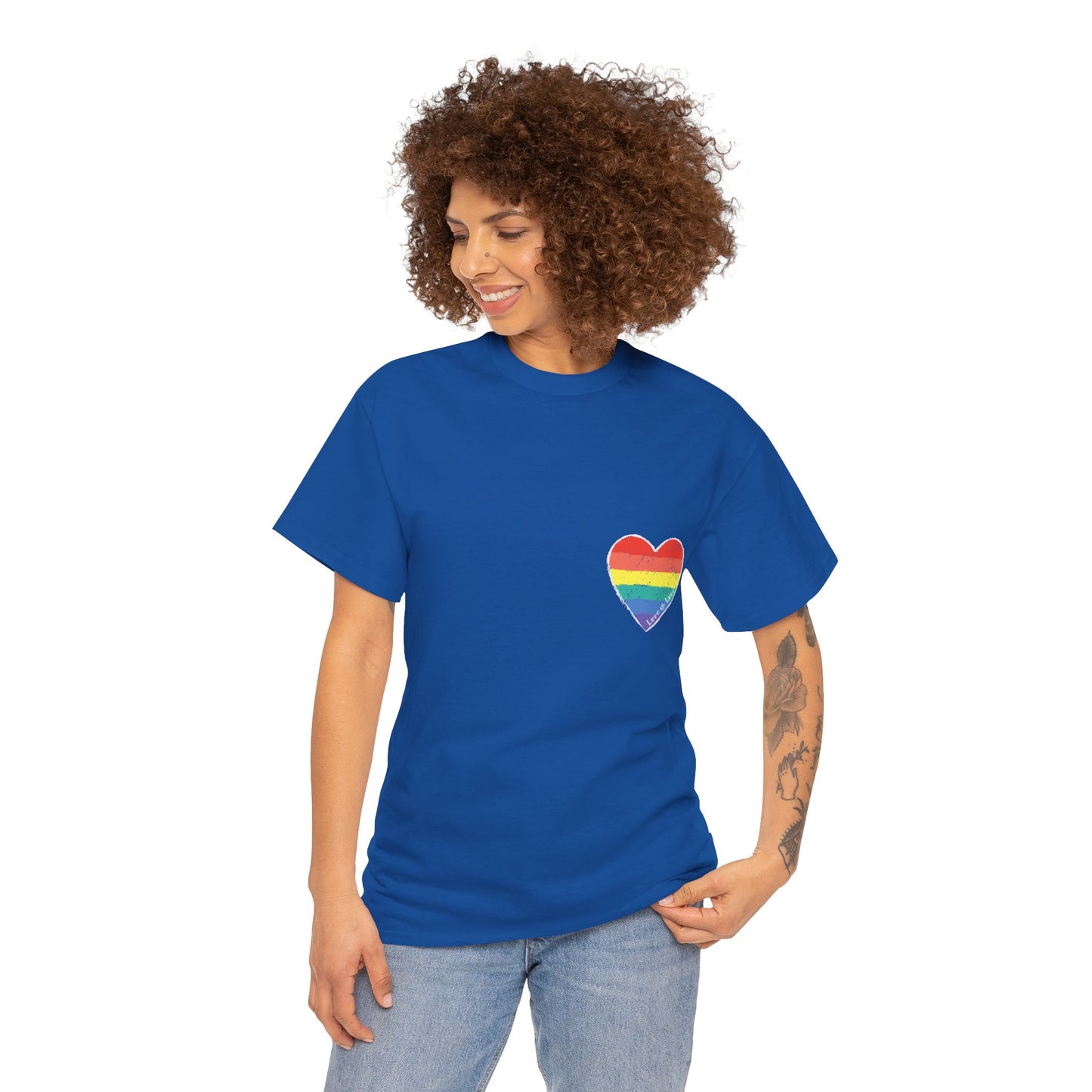 Unisex Heavy Cotton Tee - Love Is Love Rainbow Heart Mini