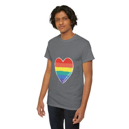 Unisex Heavy Cotton Tee - Love Is Love Rainbow Heart