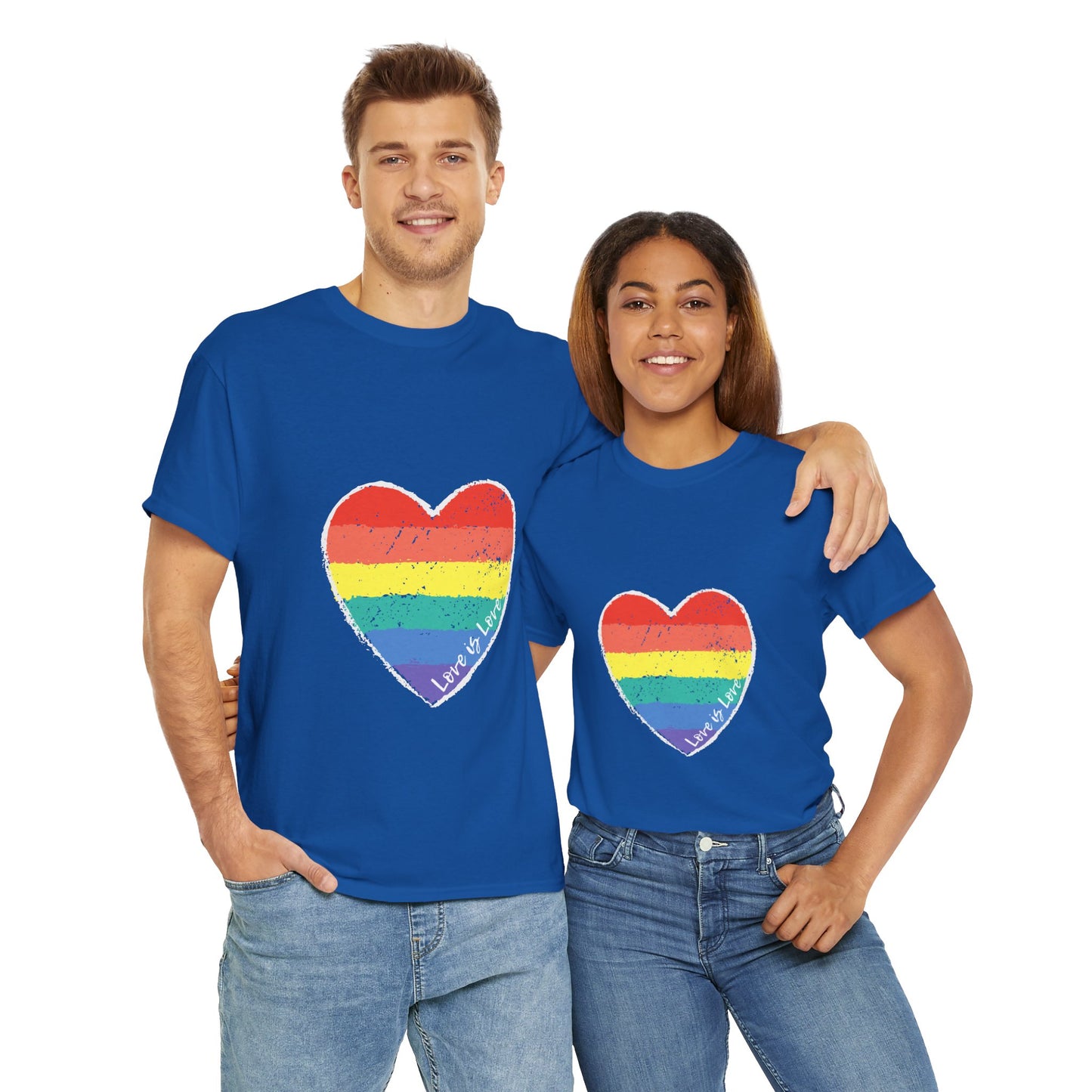 Unisex Heavy Cotton Tee - Love Is Love Rainbow Heart