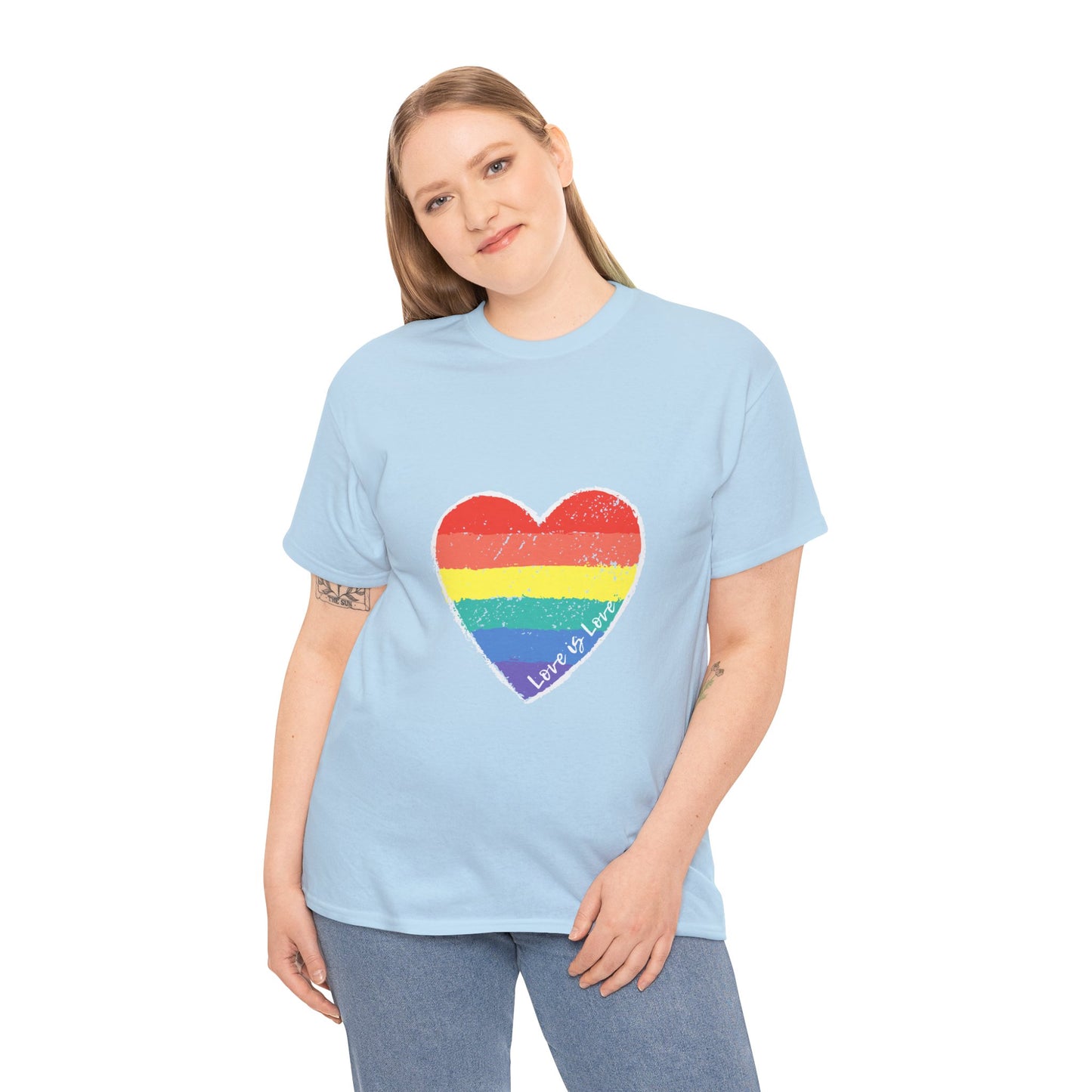 Unisex Heavy Cotton Tee - Love Is Love Rainbow Heart