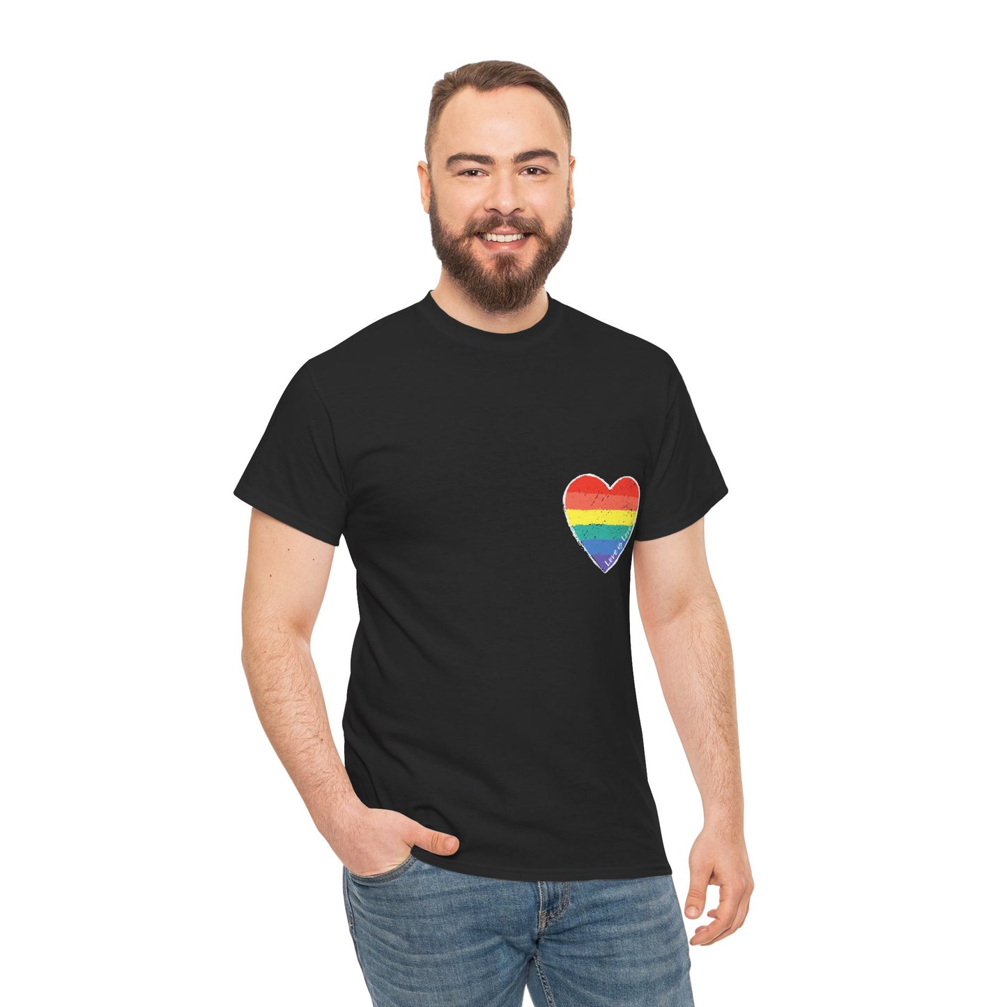 Unisex Heavy Cotton Tee - Love Is Love Rainbow Heart Mini