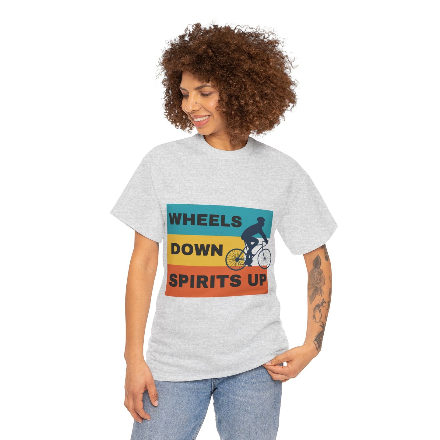 Unisex Heavy Cotton Tee - Wheels Down, Spirits Up