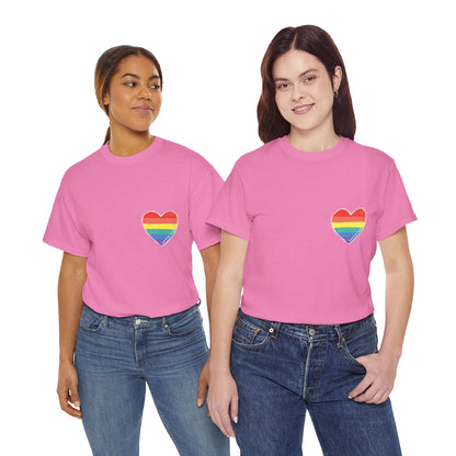 Unisex Heavy Cotton Tee - Love Is Love Rainbow Heart Mini