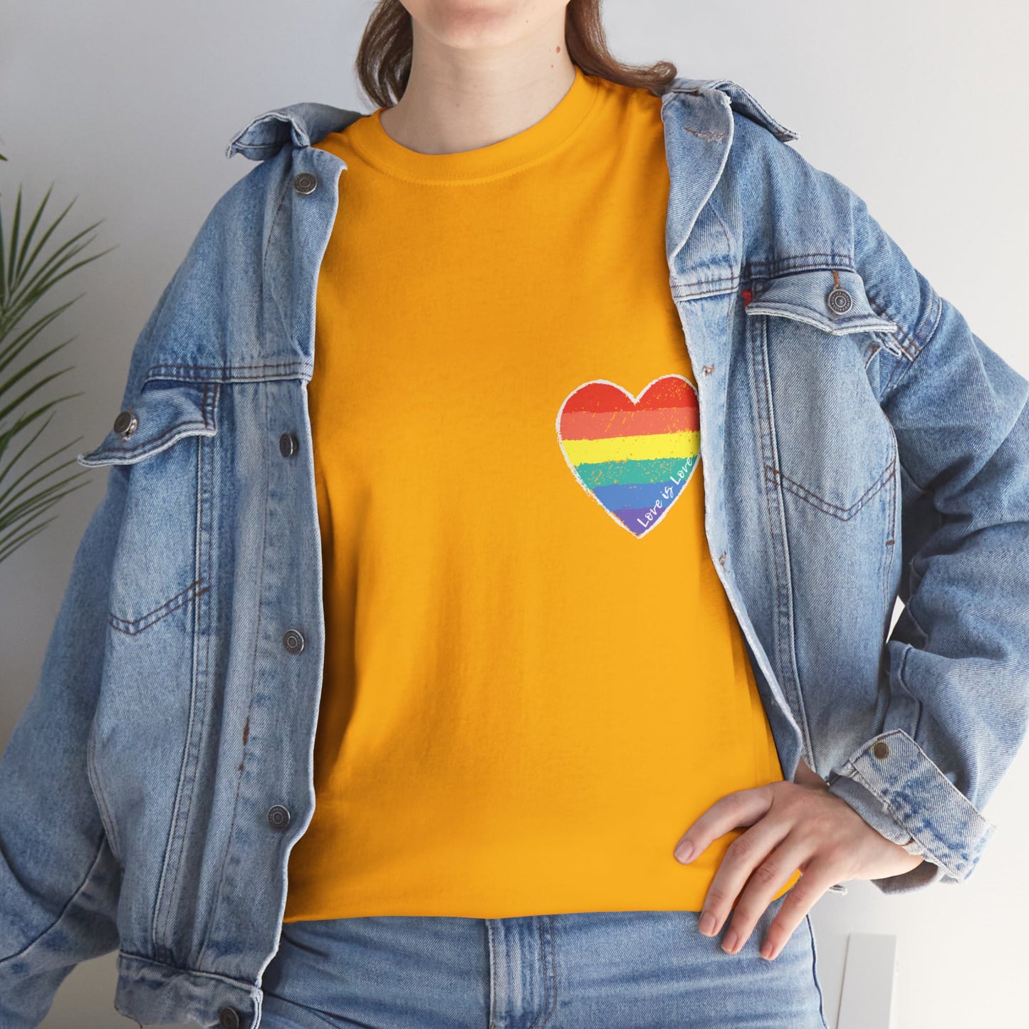 Unisex Heavy Cotton Tee - Love Is Love Rainbow Heart Mini