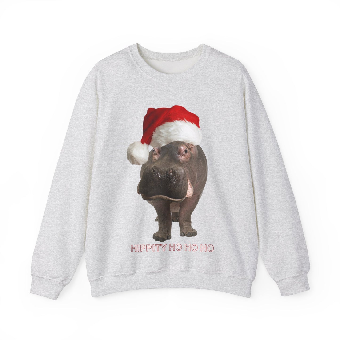 vibrant hippo themed christmas jumper for animal lovers and wildlife lovers. Hippity-ho ho ho