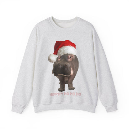 vibrant hippo themed christmas jumper for animal lovers and wildlife lovers. Hippity-ho ho ho