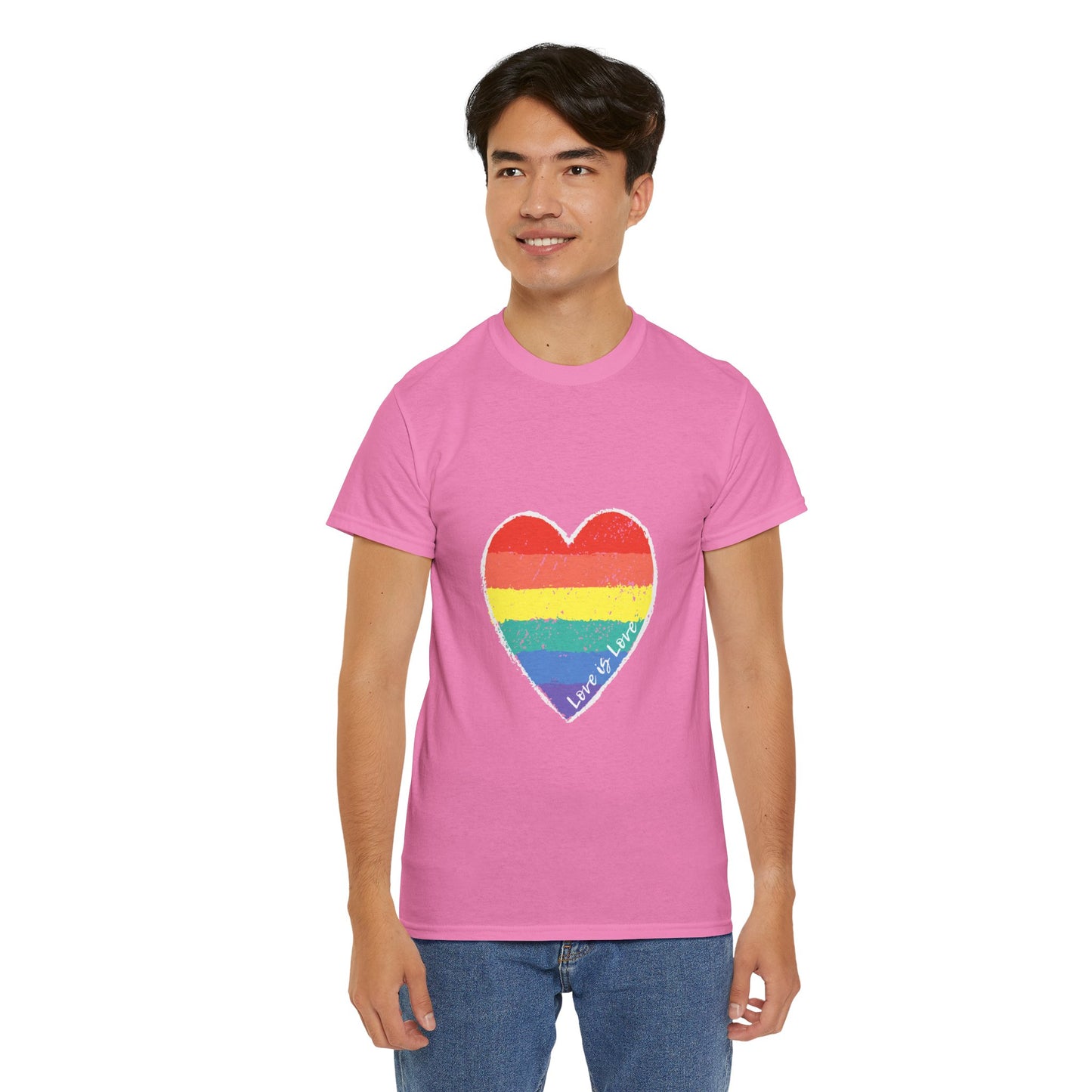 Unisex Heavy Cotton Tee - Love Is Love Rainbow Heart