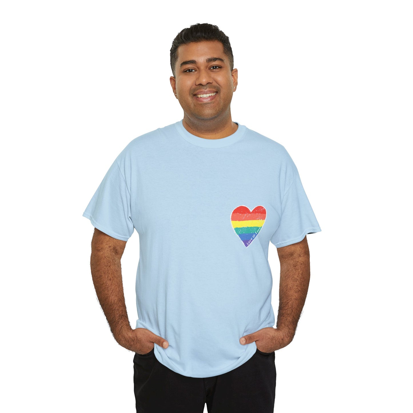 Unisex Heavy Cotton Tee - Love Is Love Rainbow Heart Mini