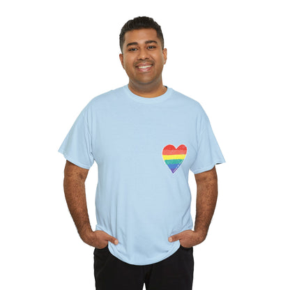 Unisex Heavy Cotton Tee - Love Is Love Rainbow Heart Mini