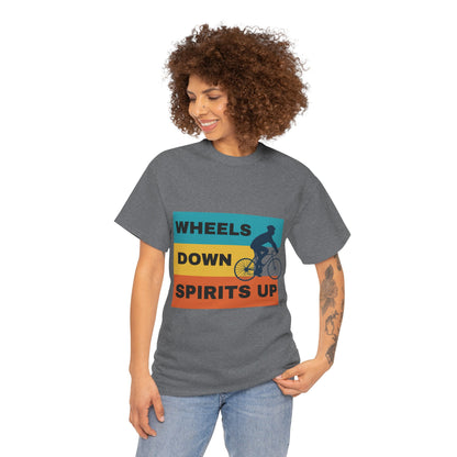 Unisex Heavy Cotton Tee - Wheels Down, Spirits Up