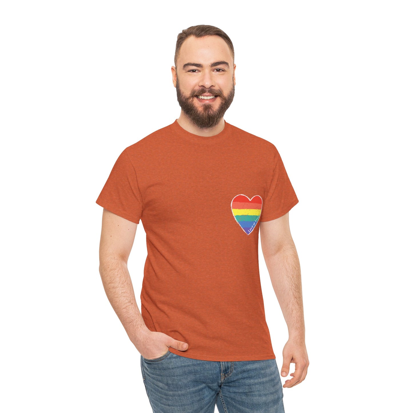 Unisex Heavy Cotton Tee - Love Is Love Rainbow Heart Mini