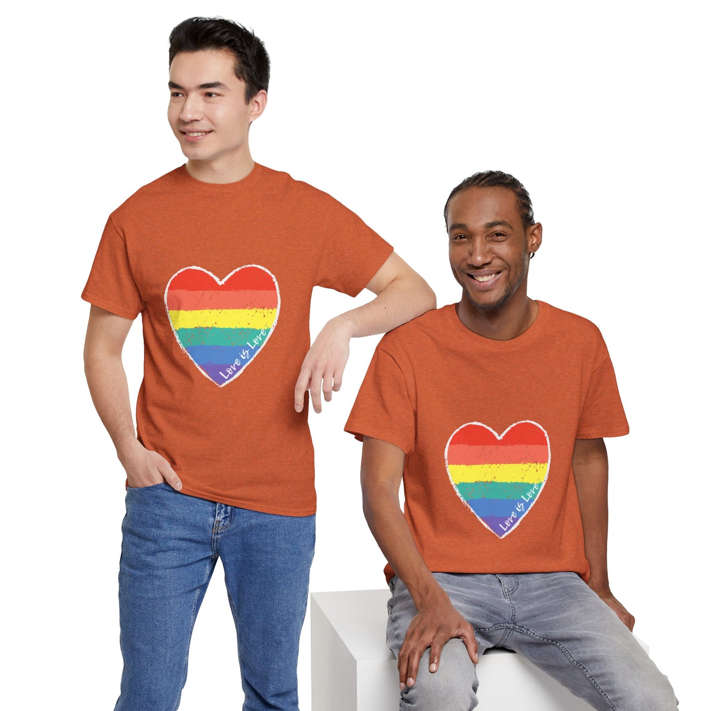 Unisex Heavy Cotton Tee - Love Is Love Rainbow Heart